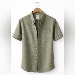 Men's Short-Sleeve Olive Button-Down Shirt